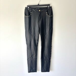 Boston Proper Black Faux Leather Pant Gold Studs High Waist Straight Leg Biker
